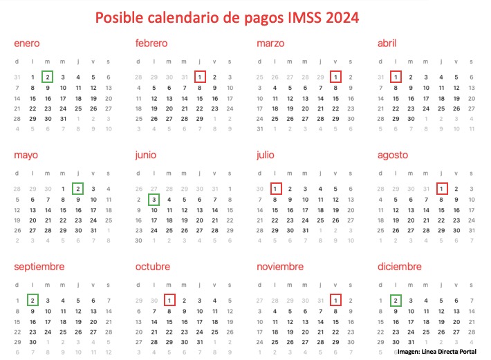 Calendar With Possible Imss Pension Payment Days In 2024
