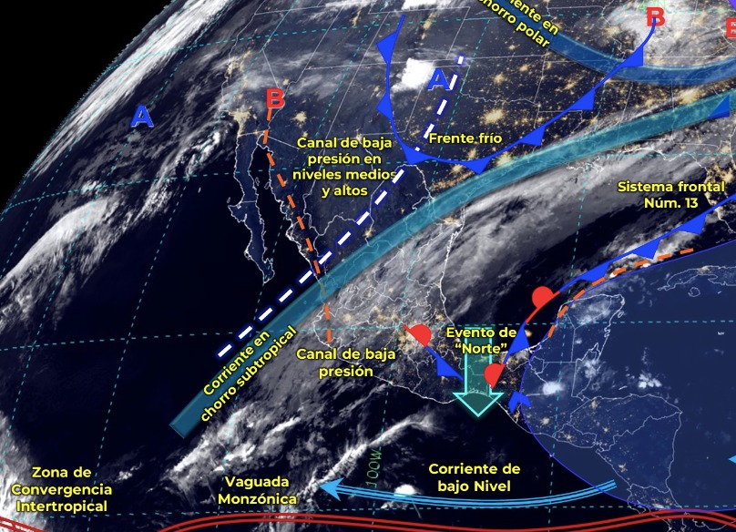 Mapa del Servicio Meteorológico Nacional con sistemas activos
