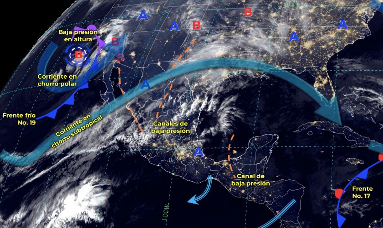 Mapa de sistemas meteorológicos activos
