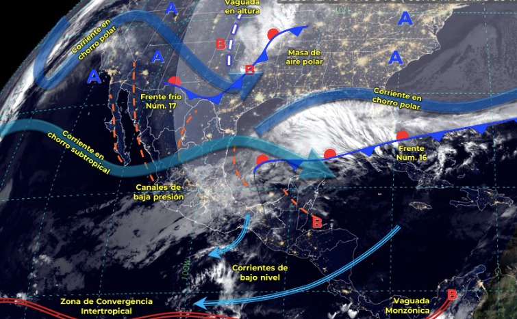 Mapa del Servicio Meteorológico Nacional con sistemas activos