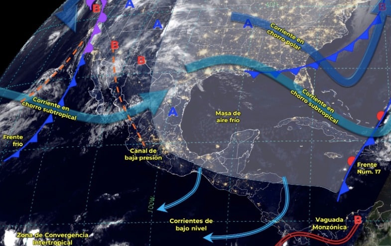 Mapa del Servicio Meteorológico Nacional con sistemas activos