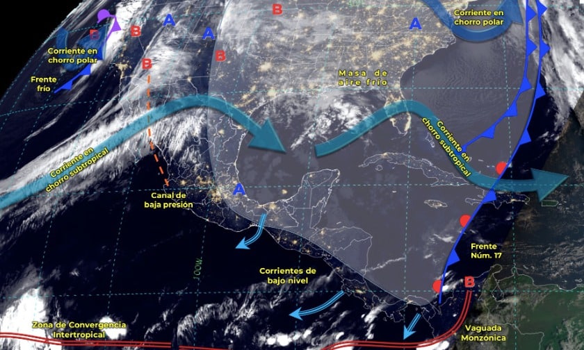 Mapa del Servicio Meteorológico Nacional con sistemas activos