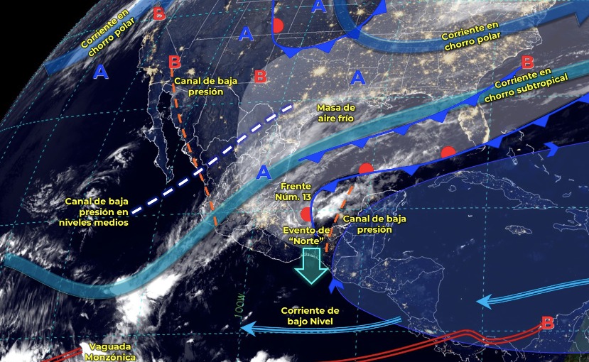 Mapa del Servicio Meteorológico Nacional con sistemas activos