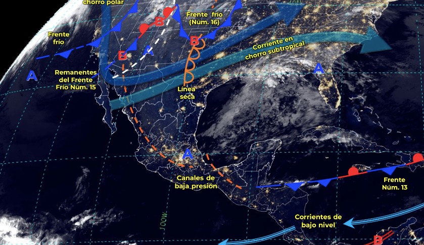 Mapa del Servicio Meteorológico Nacional con sistemas activos