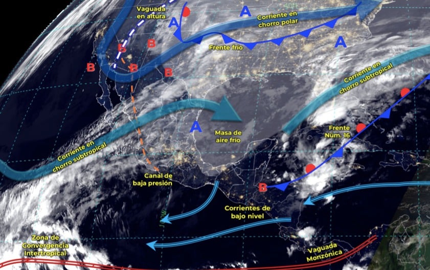Mapa del Servicio Meteorológico Nacional con sistemas activos