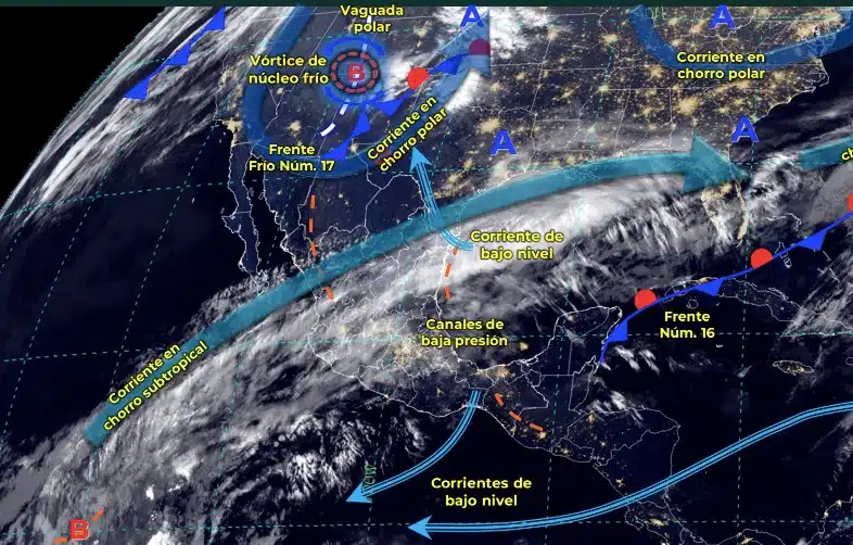 Mapa del Servicio Meteorológico Nacional con sistemas activos