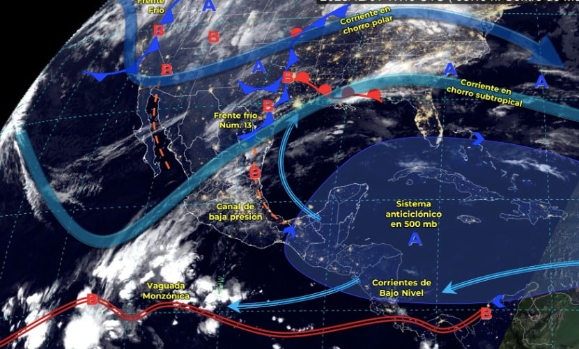 Mapa del Servicio Meteorológico Nacional con sistemas activos