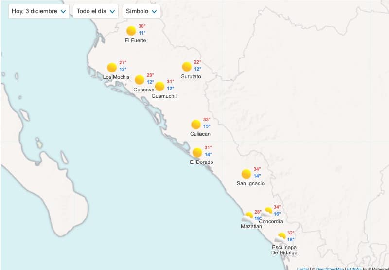 Pronóstico de temperaturas en Sinaloa 