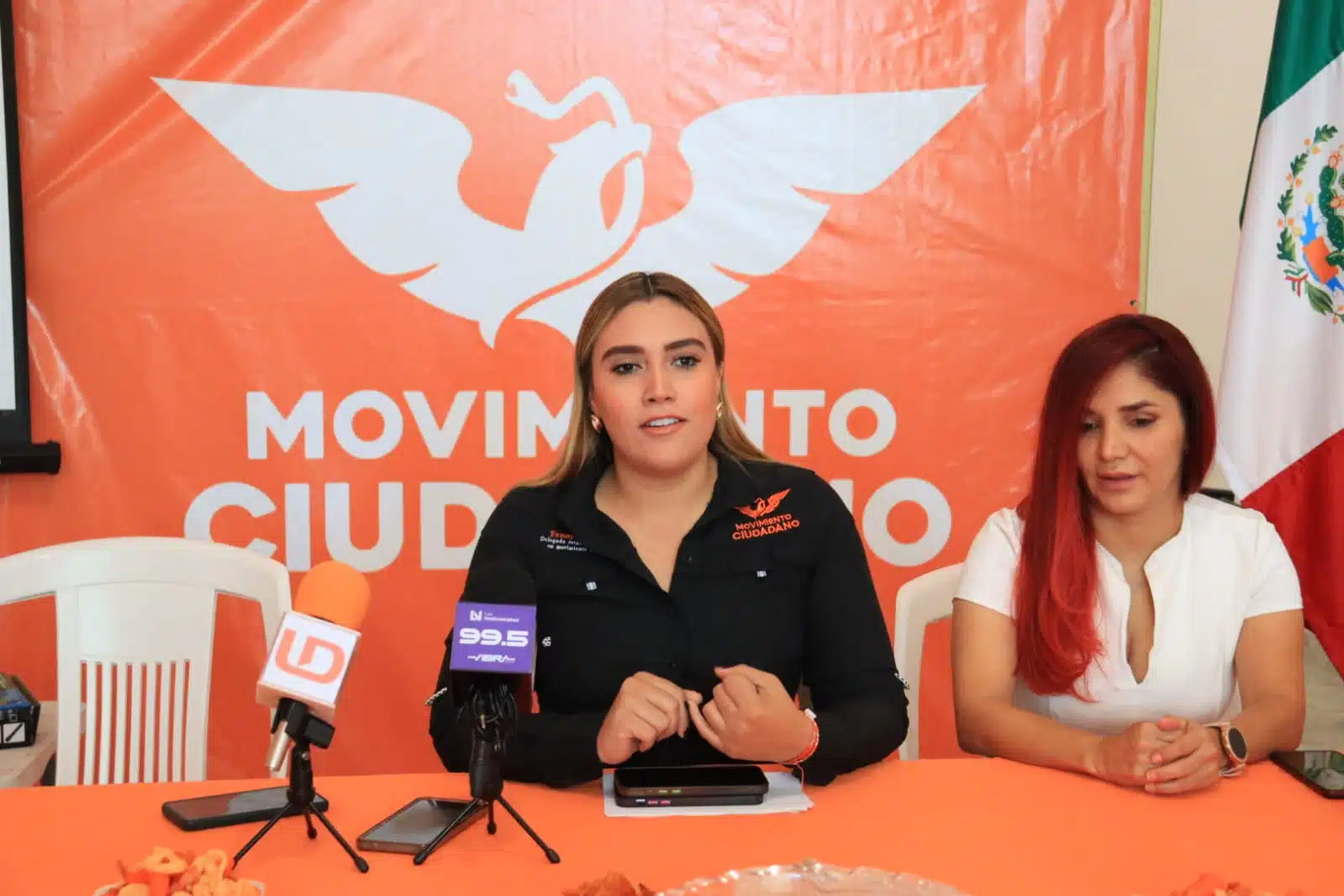 Fanny Bonilla Delgado, delegada de los jóvenes del partido Movimiento Ciudadano en Sinaloa, durante ruda de prensa