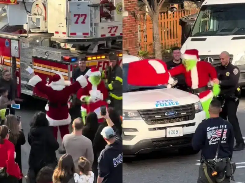 El Grinch roba bolsa de regalos en NY