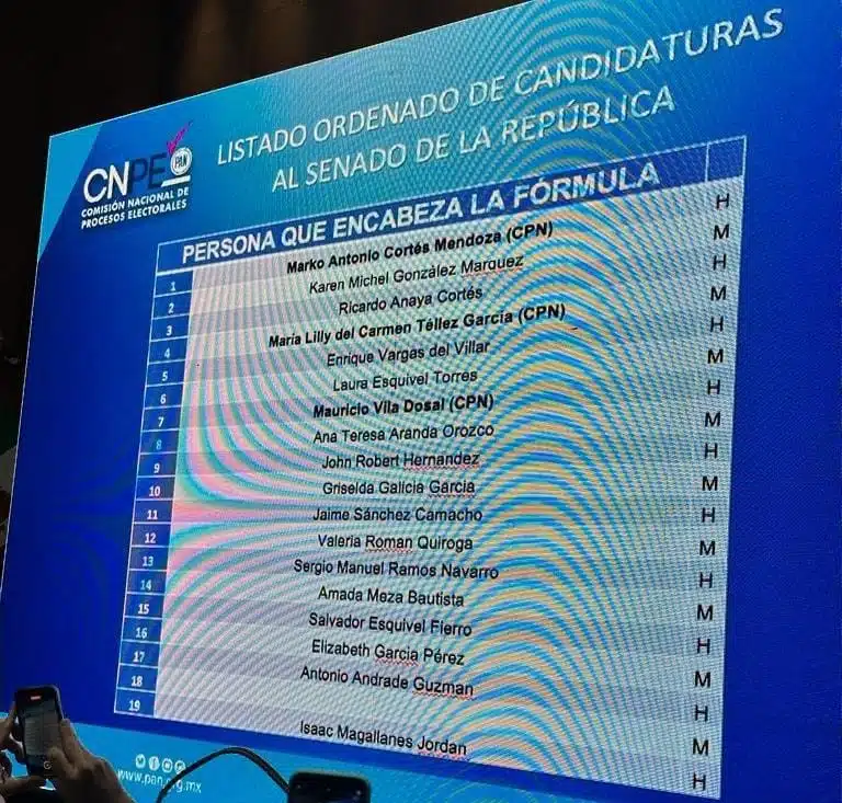 Lista de candidatos del PAN para el Senado por la vía de Representación Proporcional.