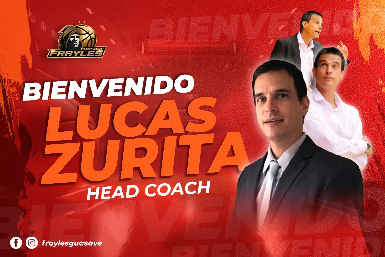 Baner con la foto de Lucas Zurita que será el nuevo head coach de Frayles