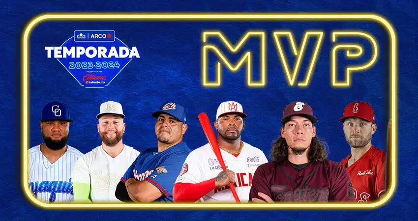 Letras de MVP con las fotos de lo jugadores que participan para ese premio de la LMP