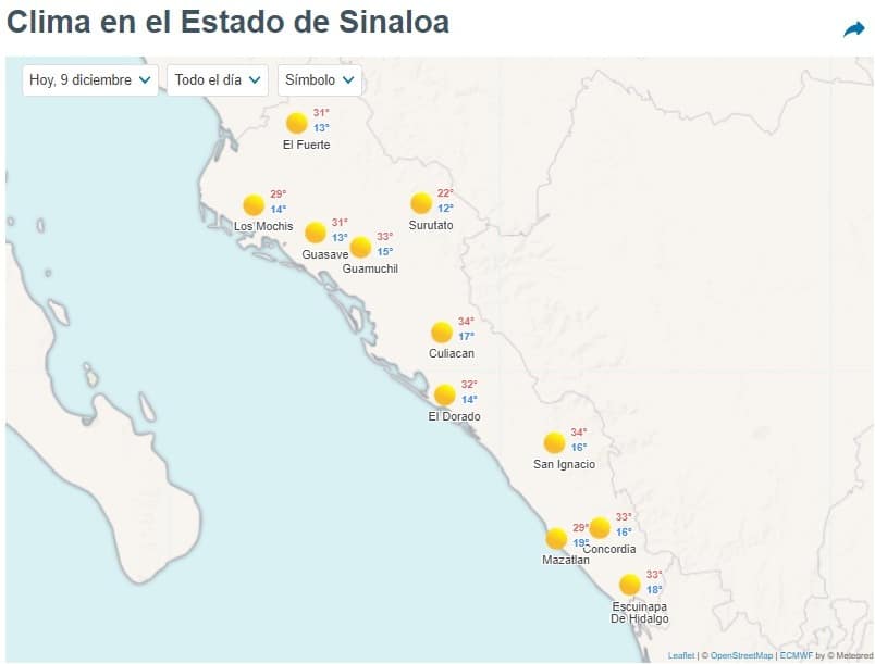 Mapa del clima Sinaloa