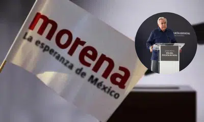 Bandera de Morena y Rubén Rocha Moya