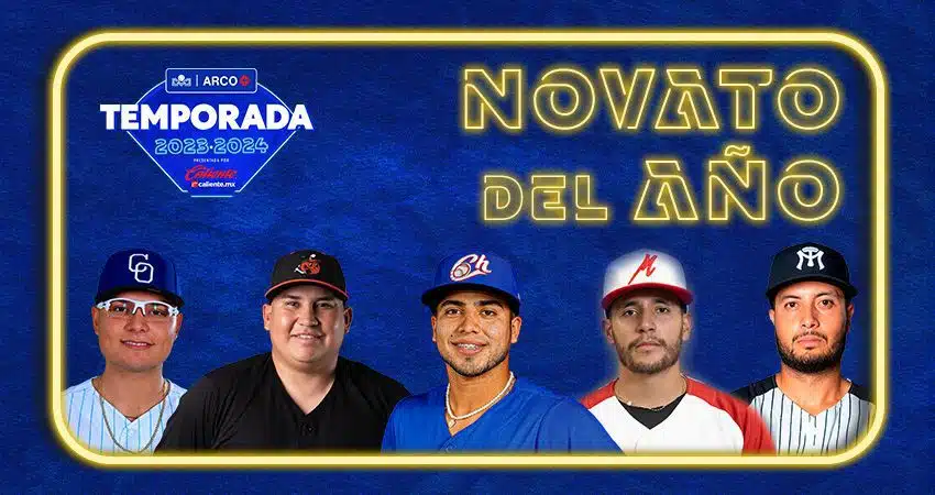 Letras de novato del año con las fotos de lo jugadores que participan para ese premio de la LMP