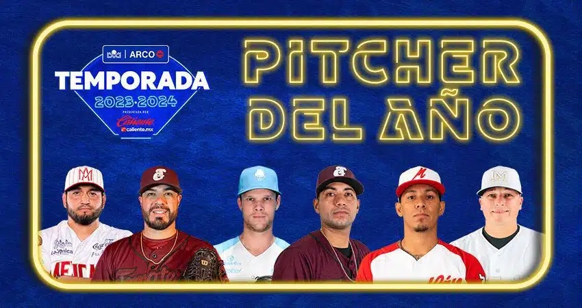 Letras de pitcher del año con las fotos de lo jugadores que participan para ese premio de la LMP