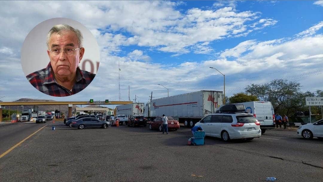 Retén en Sinaloa y Rubén Rocha Moya (circulo