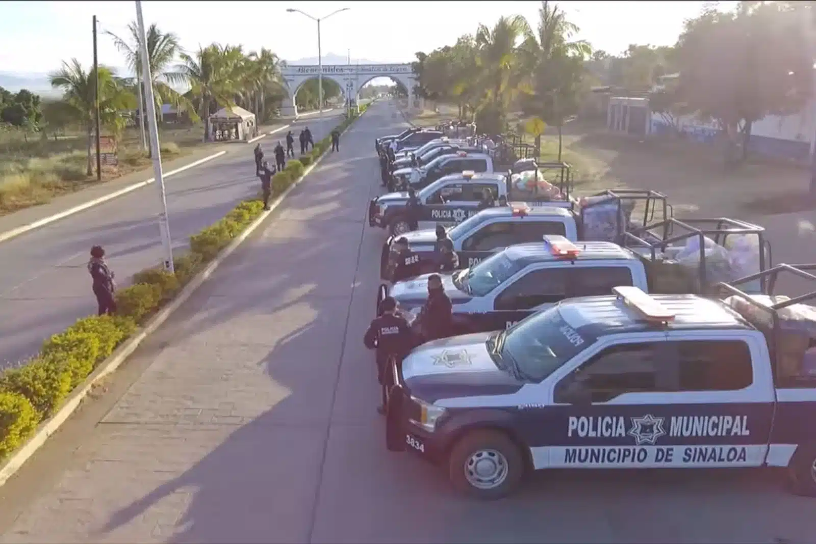 Toma aérea de las patrullas de la Policía Municipal de Sinaloa