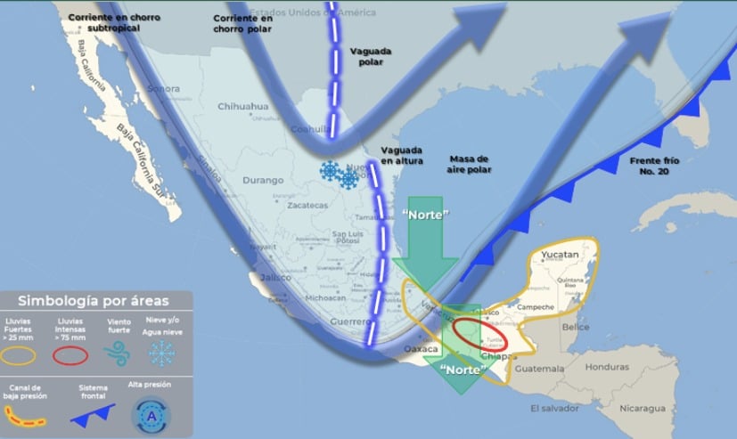Mapa de México sobre el clima frío