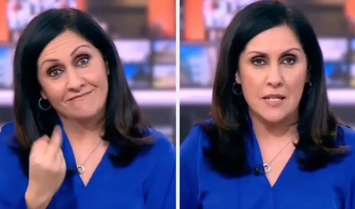 Presentadora de noticias de la BBC Maryam Moshiri muestra gesto obsceno