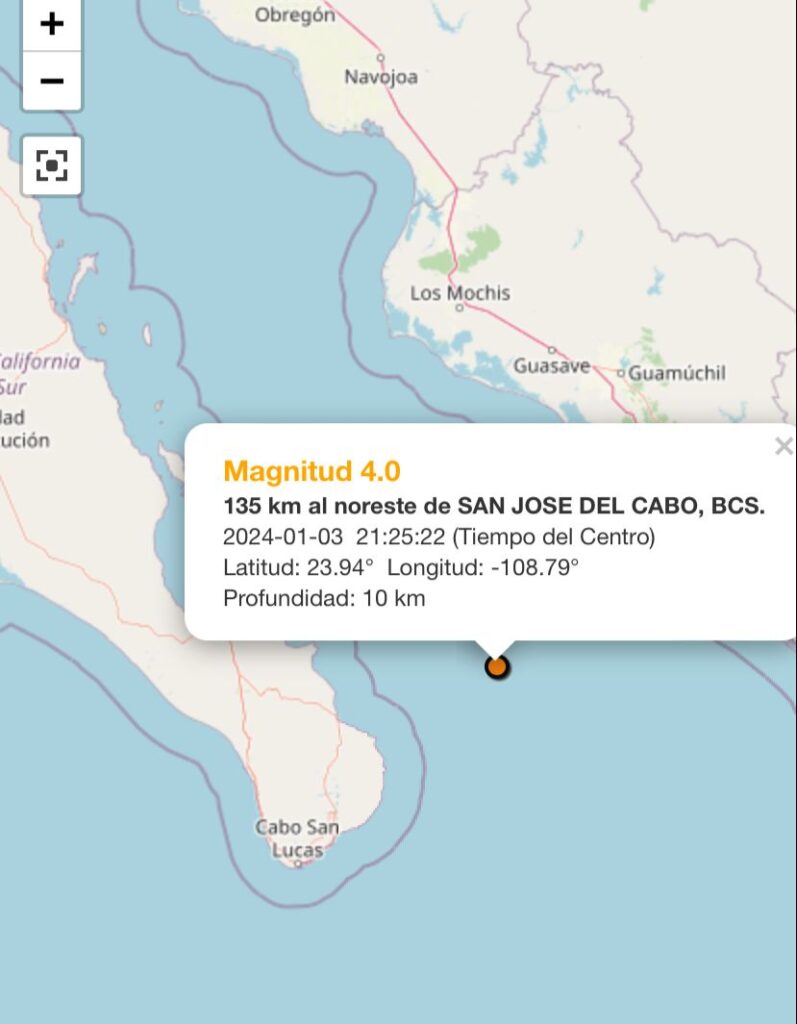 Sismo registrado en San José del Cabo, BCS