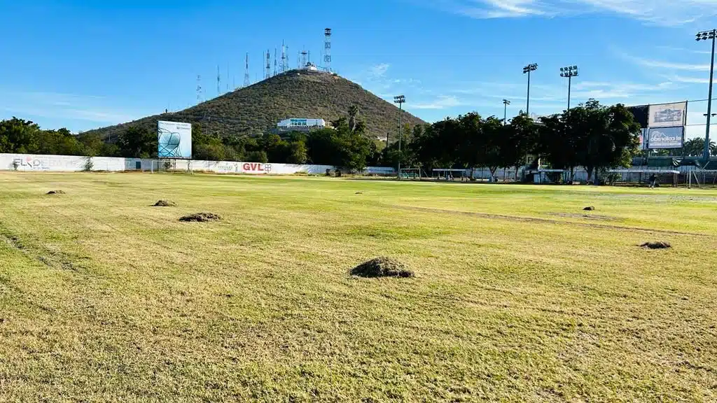 Limpieza en el estadio de futbol Dr. Juan Navarro Esocoto