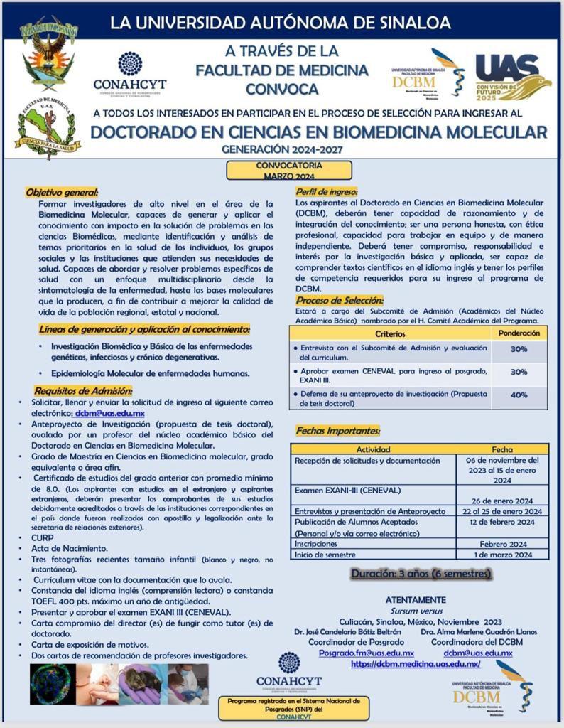 Doctorado en Ciencias en Biomedicina Molecular