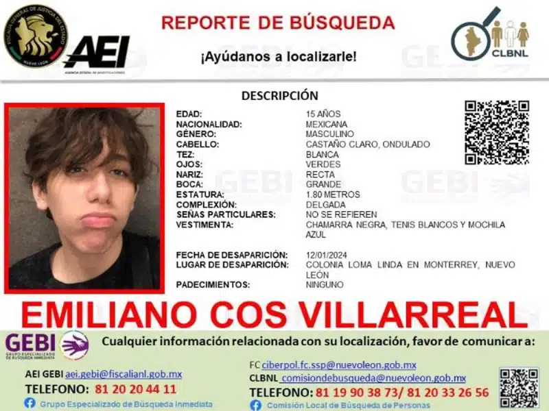 Buscan en redes sociales a Emiliano, de 15 años; desapareció en Monterrey