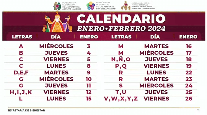 Calendario pago para adultos mayores