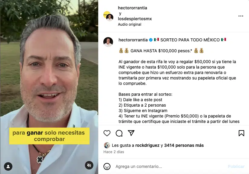 Captura de pantalla de publicación en Instagram