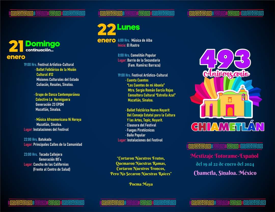 Programa cultural del 493 Aniversario de Chametla, Rosario