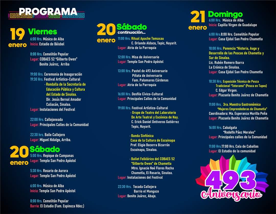 Programa cultural del 493 Aniversario de Chametla, Rosario