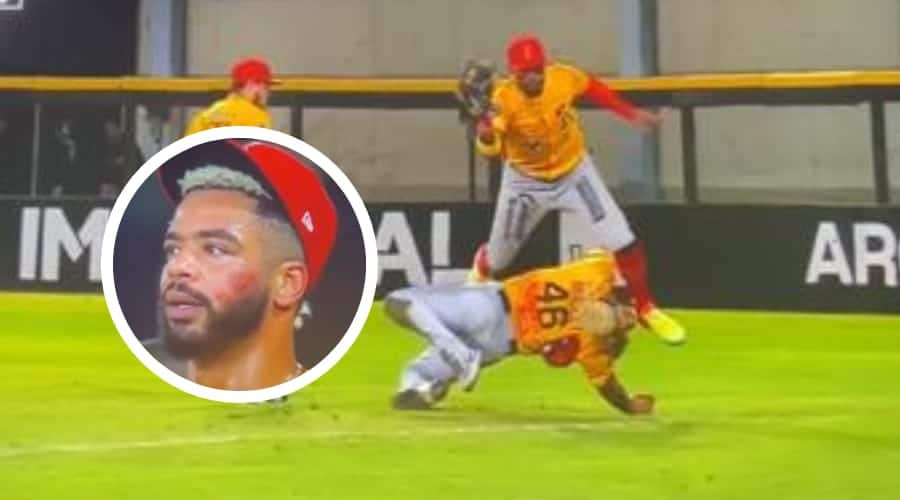 Fuerte golpe entre compañeros de equipo durante el juego de Mayos de Navojoa vs Naranjeros de Hermosillo.