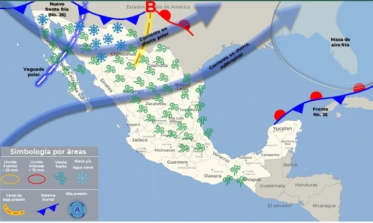 Mapa del Servicio Meteorológico Nacional con sistemas activos