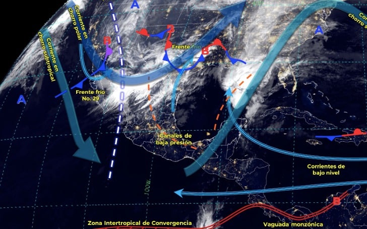 Mapa del Servicio Meteorológico Nacional con sistemas activos