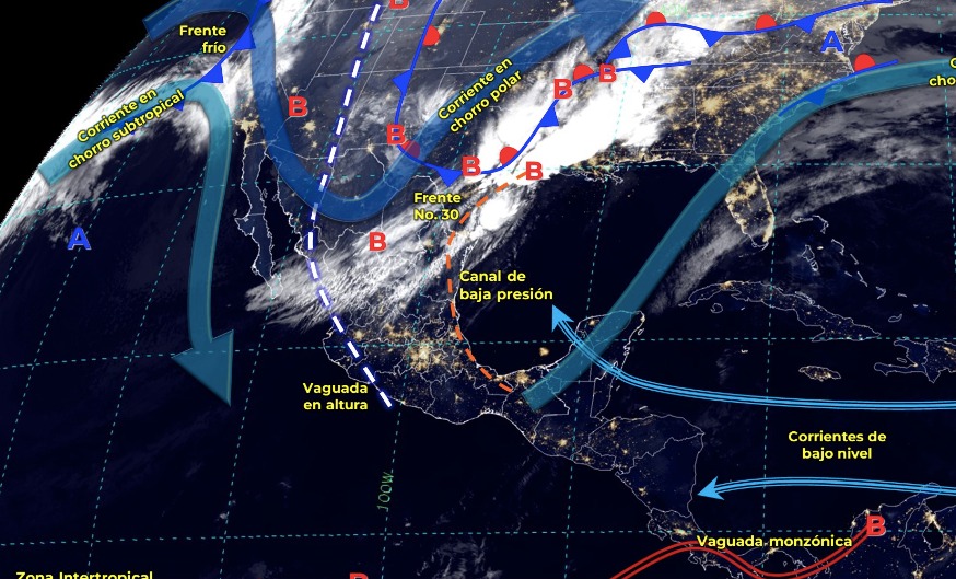 Mapa del Servicio Meteorológico Nacional con sistemas activos