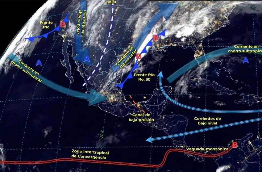 Mapa del Servicio Meteorológico Nacional con sistemas activos