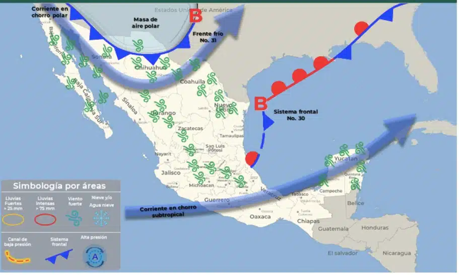 Mapa del Servicio Meteorológico Nacional con sistemas activos