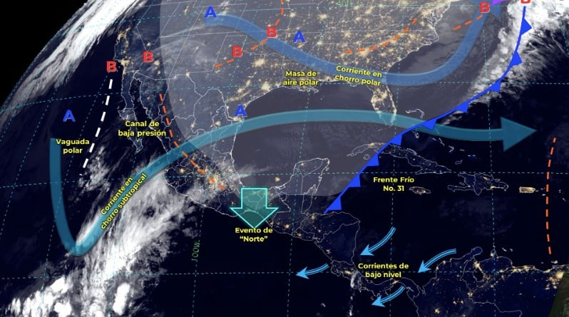 Mapa del Servicio Meteorológico Nacional con sistemas activos