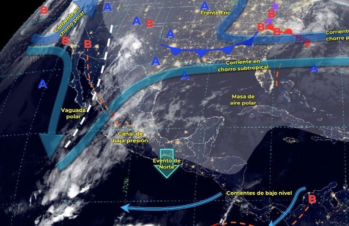 Mapa del Servicio Meteorológico Nacional con sistemas activos
