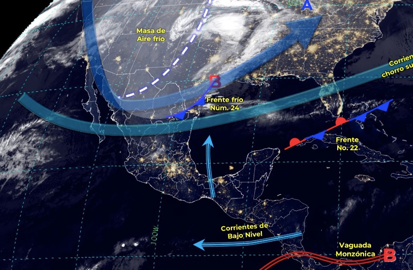 Mapa del Servicio Meteorológico Nacional con sistemas activos