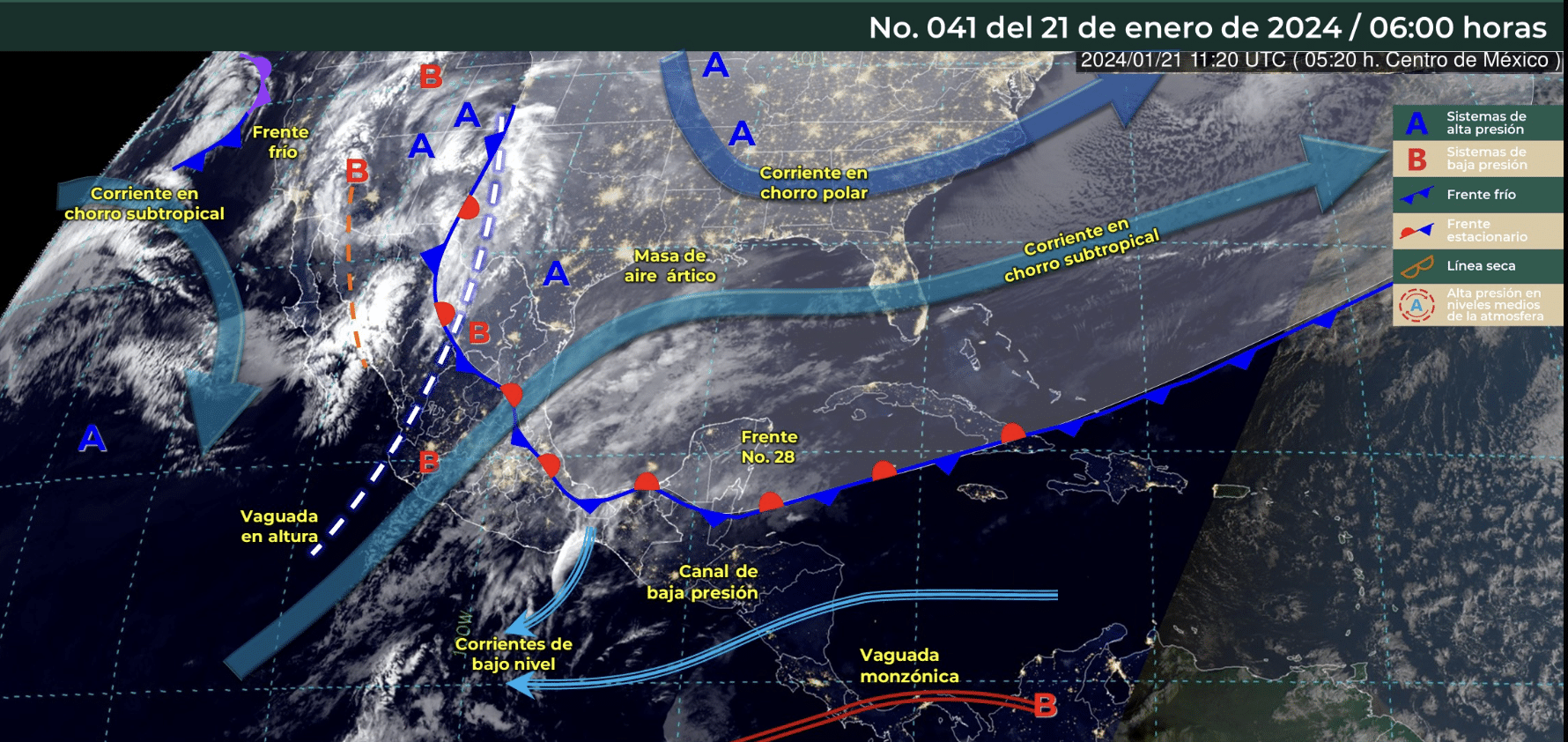 Mapa del Servicio Meteorológico Nacional con sistemas activos
