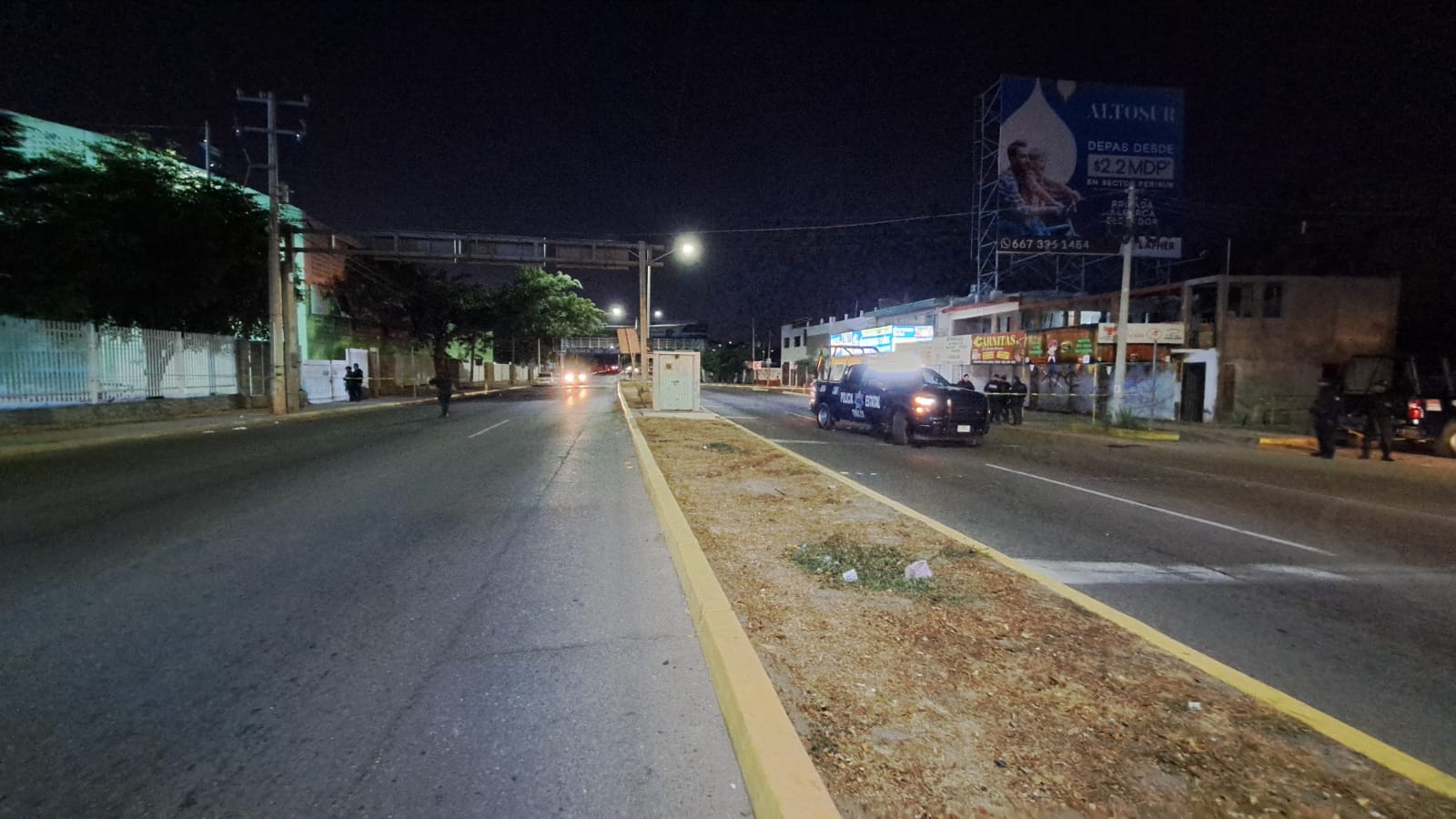 Policías Estatales en el lugar donde Sergio Mario termina lesionado por un balazo en Culiacán