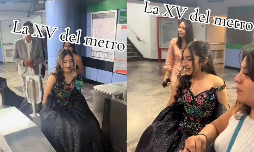 Quinceañera viaja en Metro de CDMX a su fiesta