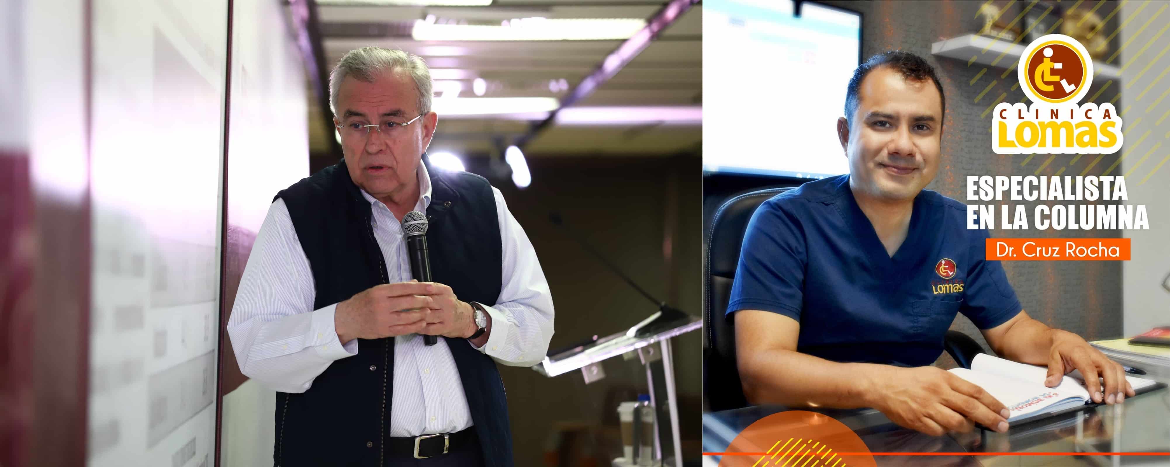 Al lado izquierdo el gobernador de Sinaloa, Rubén Rocha Moya, y al derecho su sobrino el médico Carlos Antonio Cruz Rocha