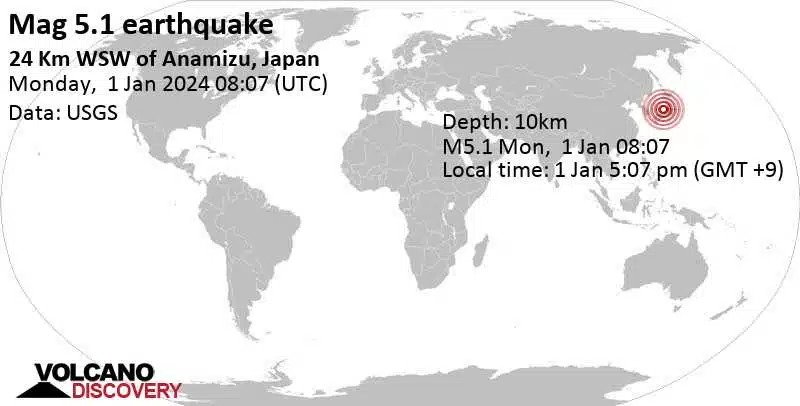 Terremoto en Anamizu, Japón ¡Con poder equivalente a 167.6 bombas atómicas!
