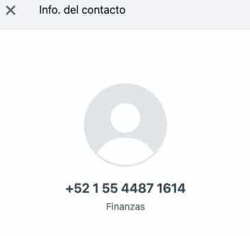 Perfil con número de teléfono de WhatsApp