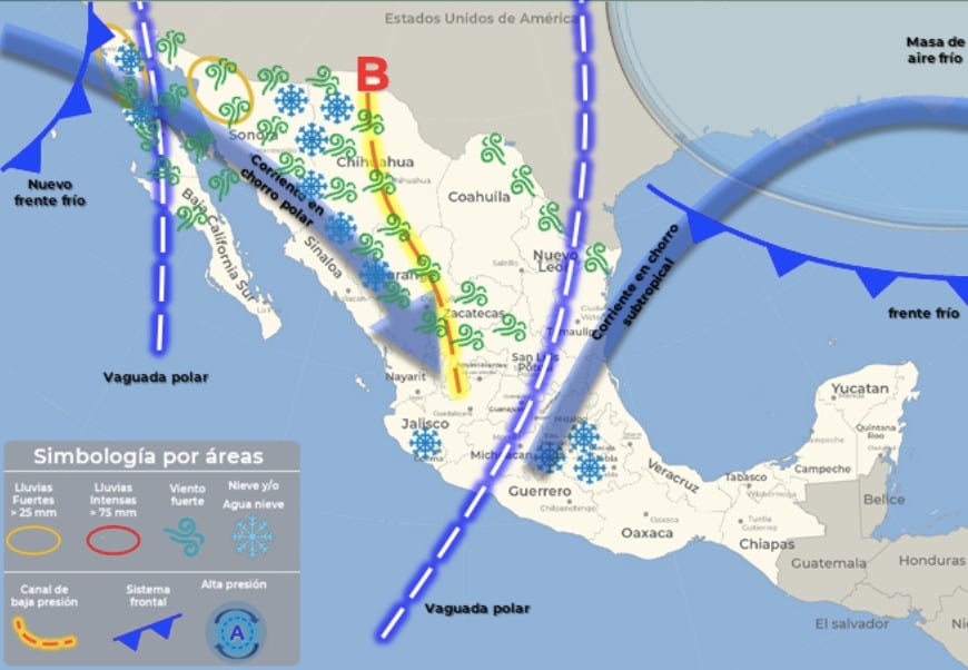 Mapa que muestra movimientos de los sistemas invernales