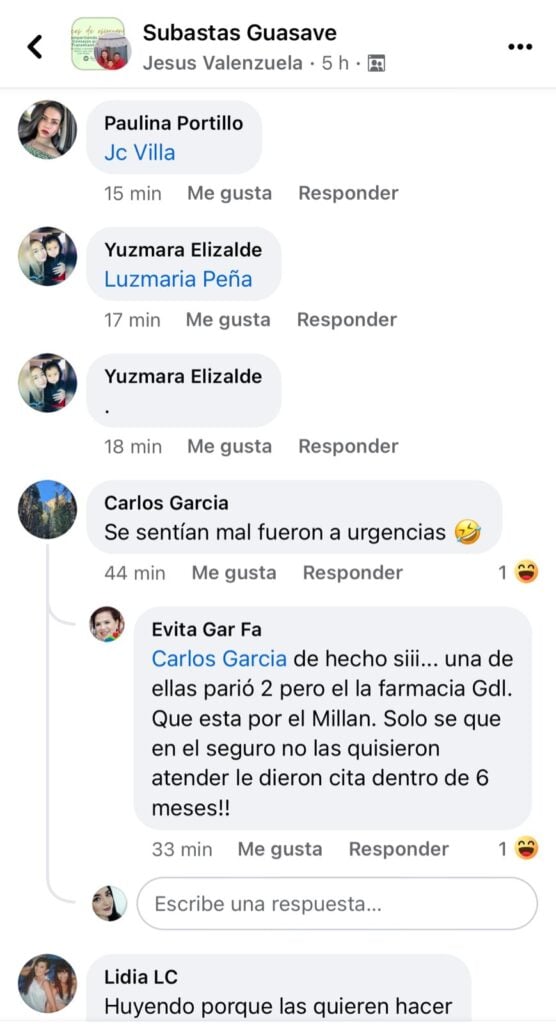 Comentarios en una publicación en Facebook